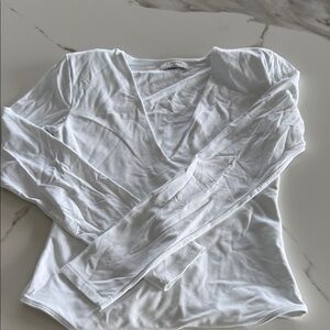 Aritzia White V-Neck Long Sleeve Bodysuit